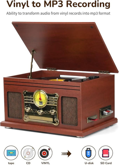 Bluetooth Record Player 10 in 1, 3-Speed Turntable for Vinyl with Speakers