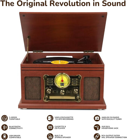 Bluetooth Record Player 10 in 1, 3-Speed Turntable for Vinyl with Speakers