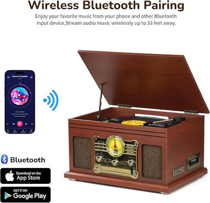 Bluetooth Record Player 10 in 1, 3-Speed Turntable for Vinyl with Speakers
