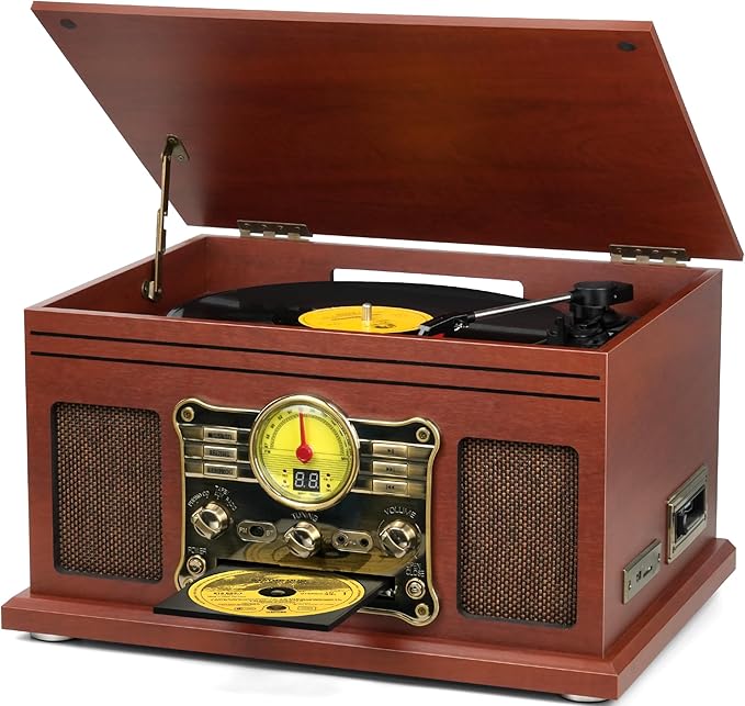 Bluetooth Record Player 10 in 1, 3-Speed Turntable for Vinyl with Speakers
