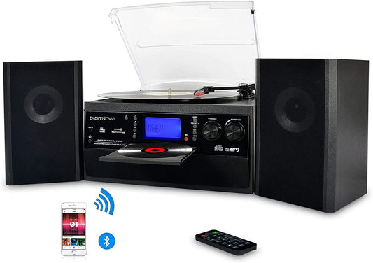 Bluetooth Record Player Turntable with Stereo Speaker, LP Vinyl to MP3 Converter with CD, Cassette