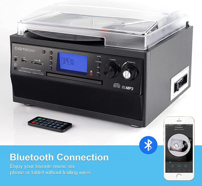 Bluetooth Record Player Turntable with Stereo Speaker, LP Vinyl to MP3 Converter with CD, Cassette