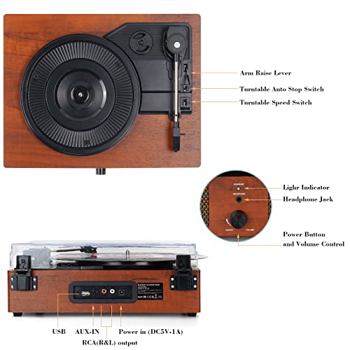 Record Player Bluetooth Turntable for Vinyl with Speakers & USB Player