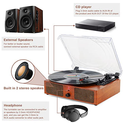 Record Player Bluetooth Turntable for Vinyl with Speakers & USB Player