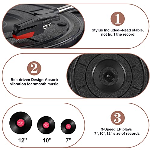 Record Player Bluetooth Turntable for Vinyl with Speakers & USB Player