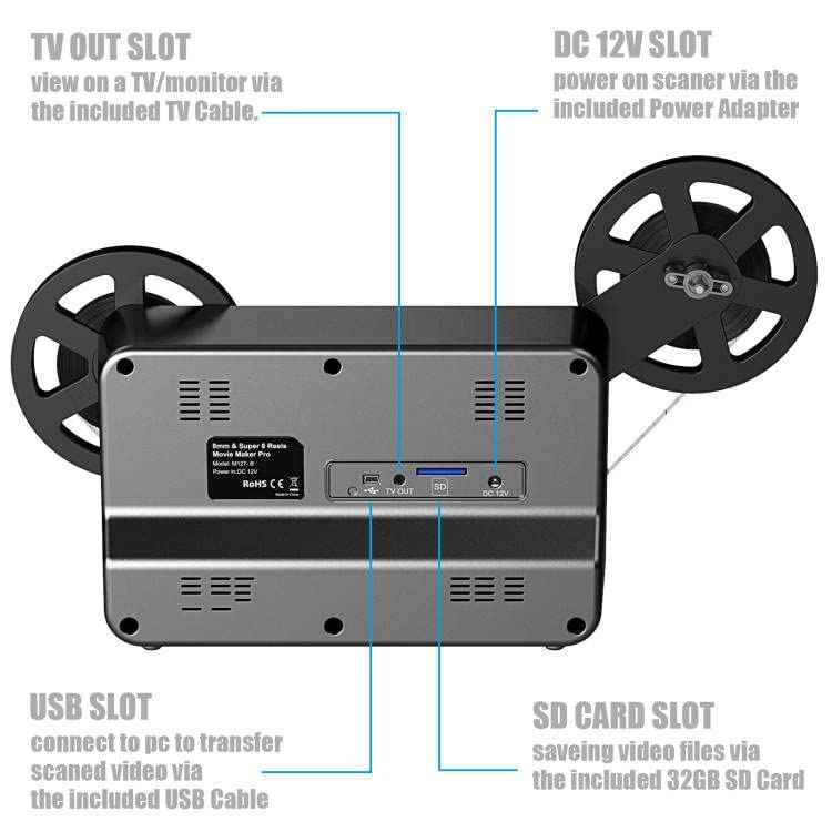 DIGITNOW 8mm & Super 8 Reels to Digital MovieMaker Film Sanner Converter,  Pro Film Digitizer Machine with 2.4 LCD, Convert 3 inch and 5 inch 8mm  Super 8 Film reels into Digital
